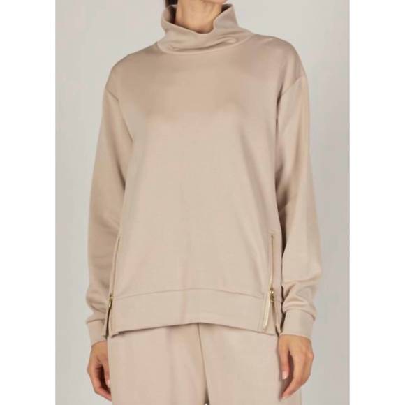 Modal Scuba Piping Mock Neck Top in Black Cream